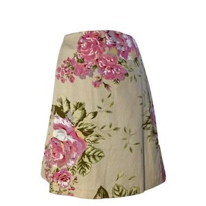 Yuka Resort Skirt 8 Bold Pink Floral Beige Green Leaves A Line Stretch Cotton